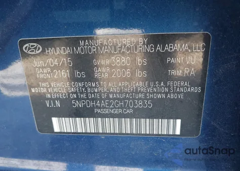 2016 Hyundai Elantra Se from USA, damaged, VIN 5NPDH4AE2GH703835